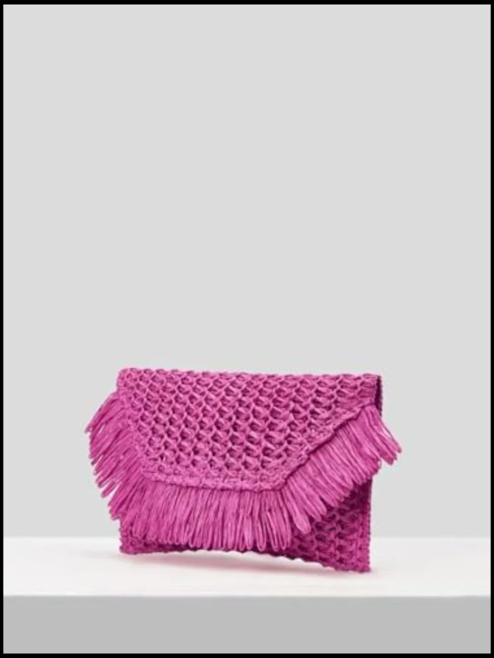 Woven Straw Envelope Fringe Trim Rattan Beach Clutch Handbag - Picture 3 of 6